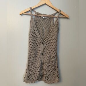 Delia’s Y2K Open Knit Button-Front Sleeveless Cardigan Vest - Taupe XS women’s